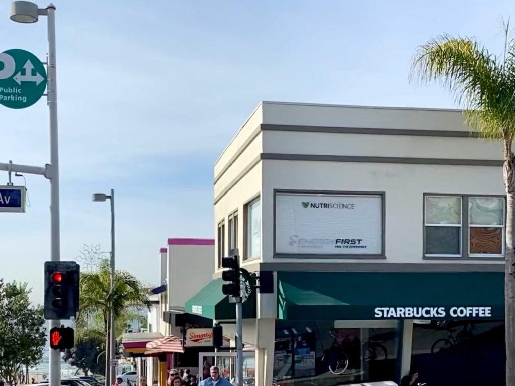 The NutriScience and EnergyFirst office on the corner of Manhattan Avenue in Manhattan Beach, California